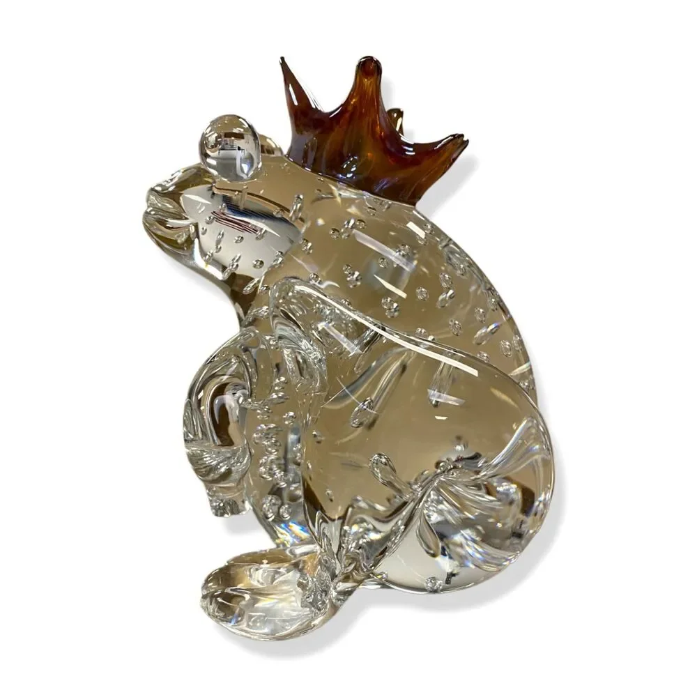 $440 Global Views Clear Handmade Glass Frog Prince Decorative Accent Figurine